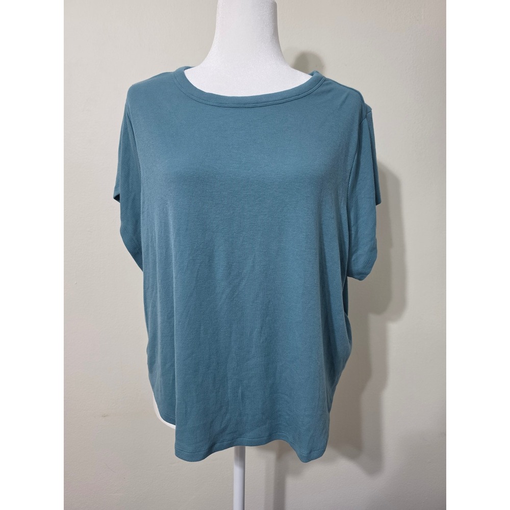 Old Navy Blue Teal Rib-Knit Short-Sleeve Crew Neck Top 3X NWT 808231-16-1